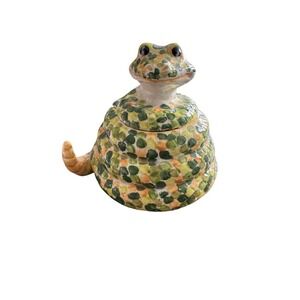 Handmade Ceramic Snake Jar Trinket Dish‎ Lidded Container Decor Green